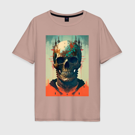 Мужская футболка хлопок Oversize с принтом Ai art skull   fantasy в Тюмени, 100% хлопок | свободный крой, круглый ворот, “спинка” длиннее передней части | Тематика изображения на принте: 