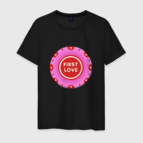 Мужская футболка хлопок с принтом First love в Санкт-Петербурге, 100% хлопок | прямой крой, круглый вырез горловины, длина до линии бедер, слегка спущенное плечо. | 