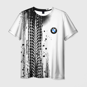 Мужская футболка 3D с принтом БМВ   следы от шин в Курске, 100% полиэфир | прямой крой, круглый вырез горловины, длина до линии бедер | Тематика изображения на принте: 