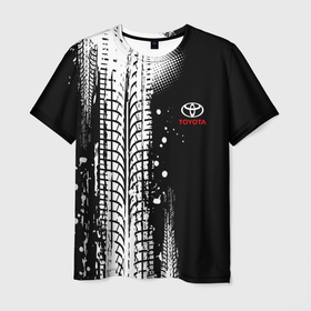 Мужская футболка 3D с принтом Тойота   следы от шин в Новосибирске, 100% полиэфир | прямой крой, круглый вырез горловины, длина до линии бедер | Тематика изображения на принте: 