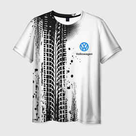 Мужская футболка 3D с принтом Фольксваген   следы от шин в Курске, 100% полиэфир | прямой крой, круглый вырез горловины, длина до линии бедер | Тематика изображения на принте: 