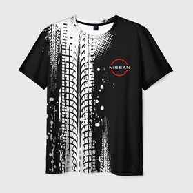 Мужская футболка 3D с принтом Ниссан   следы от шин в Курске, 100% полиэфир | прямой крой, круглый вырез горловины, длина до линии бедер | Тематика изображения на принте: 