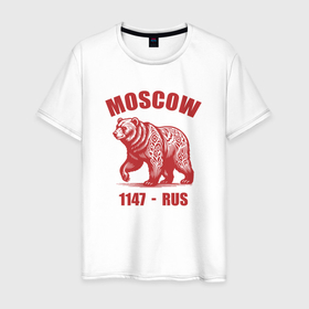 Мужская футболка хлопок с принтом Город Москва 1147 год медведь ретро стиль в Екатеринбурге, 100% хлопок | прямой крой, круглый вырез горловины, длина до линии бедер, слегка спущенное плечо. | Тематика изображения на принте: 