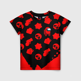 Детская футболка 3D с принтом Among us x brawl stars steel в Кировске, 100% гипоаллергенный полиэфир | прямой крой, круглый вырез горловины, длина до линии бедер, чуть спущенное плечо, ткань немного тянется | 