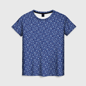 Женская футболка 3D с принтом Синий в мелкий рисунок в Петрозаводске, 100% полиэфир ( синтетическое хлопкоподобное полотно) | прямой крой, круглый вырез горловины, длина до линии бедер | 