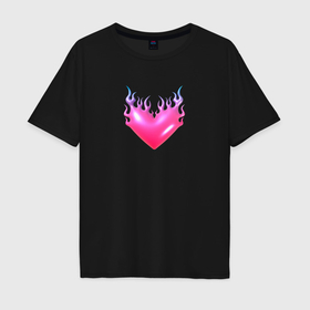Мужская футболка хлопок Oversize с принтом Y2k  горящее сердце в Екатеринбурге, 100% хлопок | свободный крой, круглый ворот, “спинка” длиннее передней части | 
