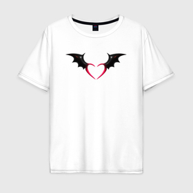 Мужская футболка хлопок Oversize с принтом Y2k сердце с крыльями летучей мыши в Кировске, 100% хлопок | свободный крой, круглый ворот, “спинка” длиннее передней части | Тематика изображения на принте: 