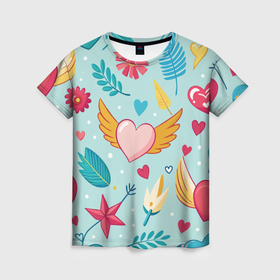 Женская футболка 3D с принтом Сердечко с крылышками в Рязани, 100% полиэфир ( синтетическое хлопкоподобное полотно) | прямой крой, круглый вырез горловины, длина до линии бедер | 