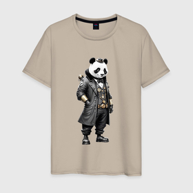 Мужская футболка хлопок с принтом Панда стимпанк в Петрозаводске, 100% хлопок | прямой крой, круглый вырез горловины, длина до линии бедер, слегка спущенное плечо. | 