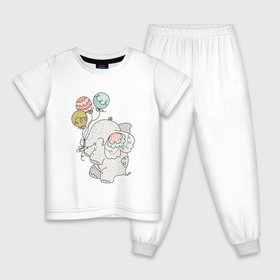 Детская пижама хлопок с принтом Слоник на шариках в Белгороде, 100% хлопок |  брюки и футболка прямого кроя, без карманов, на брюках мягкая резинка на поясе и по низу штанин
 | 