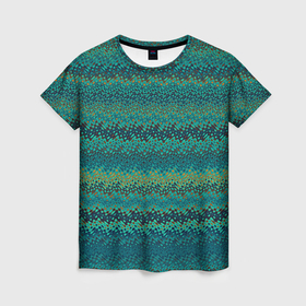 Женская футболка 3D с принтом Сине зелёный полосатый узор в Тюмени, 100% полиэфир ( синтетическое хлопкоподобное полотно) | прямой крой, круглый вырез горловины, длина до линии бедер | Тематика изображения на принте: 