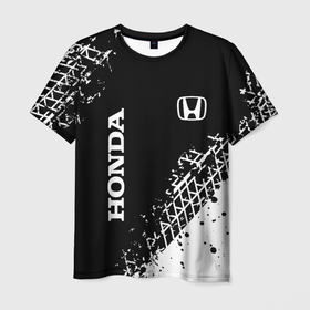 Мужская футболка 3D с принтом Хонда: следы от шин в Санкт-Петербурге, 100% полиэфир | прямой крой, круглый вырез горловины, длина до линии бедер | Тематика изображения на принте: 