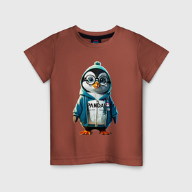 Детская футболка хлопок с принтом Мимимишный Пингвинчик в Курске, 100% хлопок | круглый вырез горловины, полуприлегающий силуэт, длина до линии бедер | 