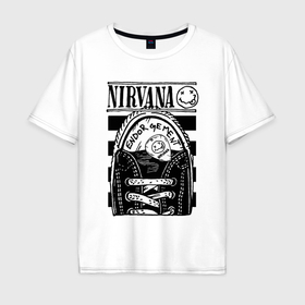 Мужская футболка хлопок Oversize с принтом Nirvana grunge rock в Новосибирске, 100% хлопок | свободный крой, круглый ворот, “спинка” длиннее передней части | 