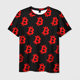 Мужская футболка 3D с принтом Bitcoin red logo money в Петрозаводске, 100% полиэфир | прямой крой, круглый вырез горловины, длина до линии бедер | Тематика изображения на принте: 
