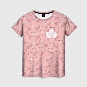 Женская футболка 3D с принтом Свинки паттерн в Санкт-Петербурге, 100% полиэфир ( синтетическое хлопкоподобное полотно) | прямой крой, круглый вырез горловины, длина до линии бедер | 