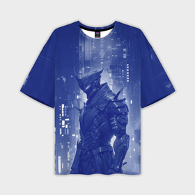 Мужская футболка oversize 3D с принтом Боевой андроид в синих тонах в Санкт-Петербурге,  |  | Тематика изображения на принте: 