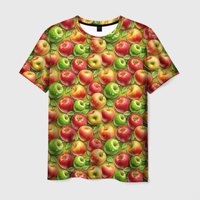 Мужская футболка 3D с принтом Ароматные сочные яблоки в Екатеринбурге, 100% полиэфир | прямой крой, круглый вырез горловины, длина до линии бедер | 