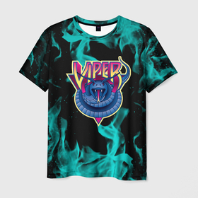Мужская футболка 3D с принтом Вайпер flame neon game в Екатеринбурге, 100% полиэфир | прямой крой, круглый вырез горловины, длина до линии бедер | 