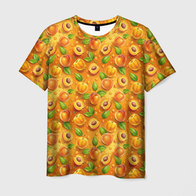 Мужская футболка 3D с принтом Сочные сладкие абрикосы паттерн в Екатеринбурге, 100% полиэфир | прямой крой, круглый вырез горловины, длина до линии бедер | 