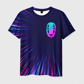 Мужская футболка 3D с принтом Spirited Away neon blast lines , 100% полиэфир | прямой крой, круглый вырез горловины, длина до линии бедер | Тематика изображения на принте: 