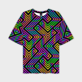 Мужская футболка oversize 3D с принтом Линии лабиринта спектрального цвета ,  |  | Тематика изображения на принте: 