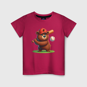 Детская футболка хлопок с принтом Bear cub batter Baltimore Orioles   ai art в Тюмени, 100% хлопок | круглый вырез горловины, полуприлегающий силуэт, длина до линии бедер | Тематика изображения на принте: 