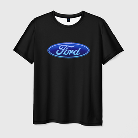 Мужская футболка 3D с принтом Ford neon steel в Тюмени, 100% полиэфир | прямой крой, круглый вырез горловины, длина до линии бедер | 