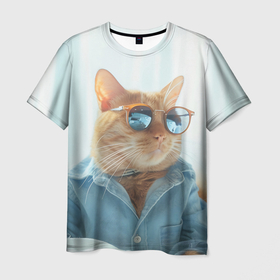 Мужская футболка 3D с принтом Альфа кот в Тюмени, 100% полиэфир | прямой крой, круглый вырез горловины, длина до линии бедер | Тематика изображения на принте: 