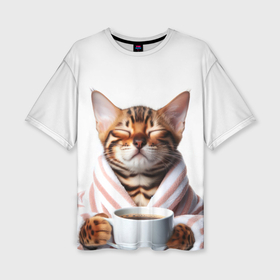 Женская футболка oversize 3D с принтом Котик в халате в Ухте,  |  | 