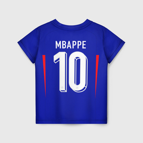 Детская футболка 3D с принтом Мбаппе Евро 2024 сборная Франции домашняя в Кировске, 100% гипоаллергенный полиэфир | прямой крой, круглый вырез горловины, длина до линии бедер, чуть спущенное плечо, ткань немного тянется | 