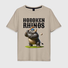 Мужская футболка хлопок Oversize с принтом Rhino   cool batter , 100% хлопок | свободный крой, круглый ворот, “спинка” длиннее передней части | 