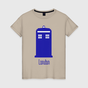 Женская футболка хлопок с принтом Tardis   London в Белгороде, 100% хлопок | прямой крой, круглый вырез горловины, длина до линии бедер, слегка спущенное плечо | Тематика изображения на принте: 