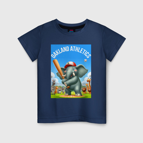 Детская футболка хлопок с принтом Elephant   batter Oakland Athletics , 100% хлопок | круглый вырез горловины, полуприлегающий силуэт, длина до линии бедер | 
