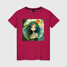 Женская футболка хлопок с принтом Милая фея в Тюмени, 100% хлопок | прямой крой, круглый вырез горловины, длина до линии бедер, слегка спущенное плечо | Тематика изображения на принте: 