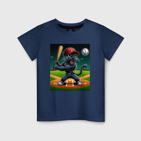 Детская футболка хлопок с принтом Пантера   баттер бейсбольной команды в Новосибирске, 100% хлопок | круглый вырез горловины, полуприлегающий силуэт, длина до линии бедер | Тематика изображения на принте: 