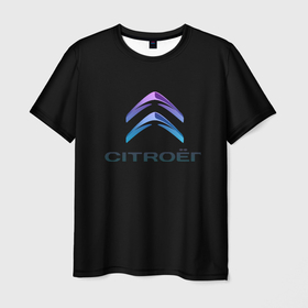Мужская футболка 3D с принтом Citroen logo neon в Белгороде, 100% полиэфир | прямой крой, круглый вырез горловины, длина до линии бедер | Тематика изображения на принте: 