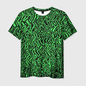Мужская футболка 3D с принтом Чёрно зелёный абстрактный узор в Тюмени, 100% полиэфир | прямой крой, круглый вырез горловины, длина до линии бедер | Тематика изображения на принте: 