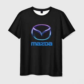 Мужская футболка 3D с принтом Mazda neon logo в Екатеринбурге, 100% полиэфир | прямой крой, круглый вырез горловины, длина до линии бедер | 