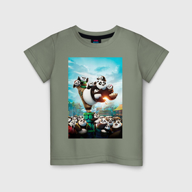 Детская футболка хлопок с принтом Кунгфу панда воин дракона и маленькие панды , 100% хлопок | круглый вырез горловины, полуприлегающий силуэт, длина до линии бедер | Тематика изображения на принте: 