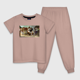 Детская пижама хлопок с принтом Кунгфу панда герои и враги , 100% хлопок |  брюки и футболка прямого кроя, без карманов, на брюках мягкая резинка на поясе и по низу штанин
 | 