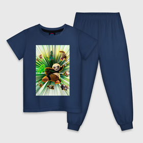 Детская пижама хлопок с принтом Кунгфу панда неистовая пятерка в Новосибирске, 100% хлопок |  брюки и футболка прямого кроя, без карманов, на брюках мягкая резинка на поясе и по низу штанин
 | 