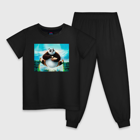 Детская пижама хлопок с принтом Кунгфу панда и любовь к пельмешкам , 100% хлопок |  брюки и футболка прямого кроя, без карманов, на брюках мягкая резинка на поясе и по низу штанин
 | 