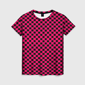 Женская футболка 3D с принтом Паттерн розовый клетка в Кировске, 100% полиэфир ( синтетическое хлопкоподобное полотно) | прямой крой, круглый вырез горловины, длина до линии бедер | 