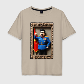 Мужская футболка хлопок Oversize с принтом Вязанный Сталин грозит пальцем   детское творчество в Петрозаводске, 100% хлопок | свободный крой, круглый ворот, “спинка” длиннее передней части | Тематика изображения на принте: 