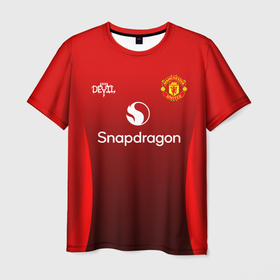 Мужская футболка 3D с принтом Манчестер Юнайтед домашняя форма 2024 2025 в Тюмени, 100% полиэфир | прямой крой, круглый вырез горловины, длина до линии бедер | Тематика изображения на принте: 