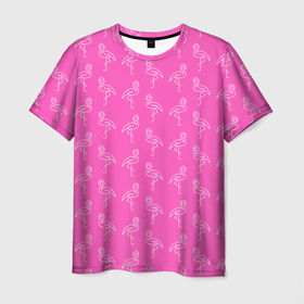 Мужская футболка 3D с принтом Пара розовых фламинго в Кировске, 100% полиэфир | прямой крой, круглый вырез горловины, длина до линии бедер | Тематика изображения на принте: 