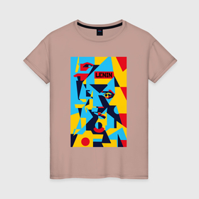 Женская футболка хлопок с принтом Владимир Ленин   кубизм в Белгороде, 100% хлопок | прямой крой, круглый вырез горловины, длина до линии бедер, слегка спущенное плечо | 