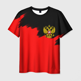 Мужская футболка 3D с принтом Россия красные краски , 100% полиэфир | прямой крой, круглый вырез горловины, длина до линии бедер | Тематика изображения на принте: 