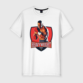 Мужская футболка хлопок Slim с принтом Heavyweight boxing gym в Тюмени, 92% хлопок, 8% лайкра | приталенный силуэт, круглый вырез ворота, длина до линии бедра, короткий рукав | Тематика изображения на принте: 